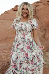 Tulsa Smocked Dress | Cream + Pink