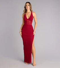 Kristy Mesh Corset Lace-Up Slit Formal Dress