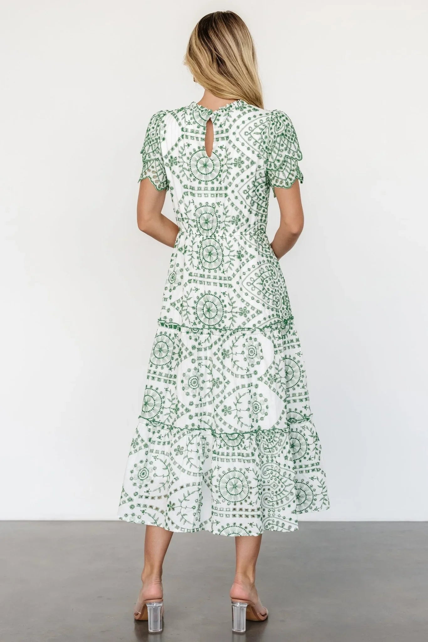 Mirabel Eyelet Midi Dress | White + Green