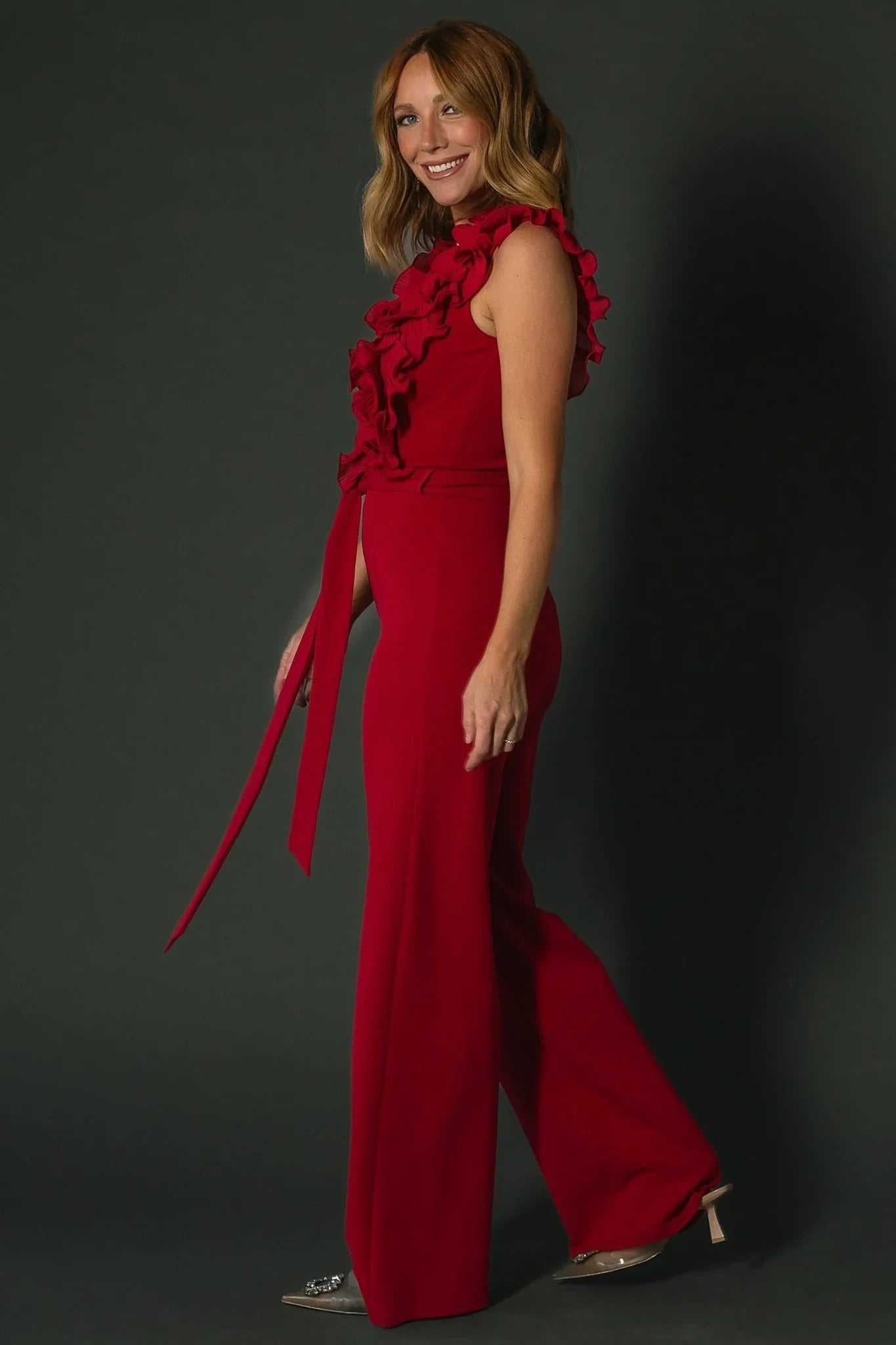 Tyra Ruffle Tank Jumpsuit | Burgundy