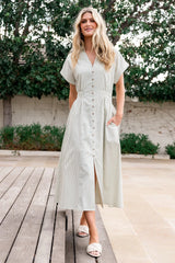 Larah Button Dress | Sage Stripe