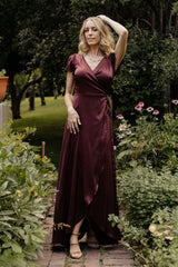 Krystal Satin Wrap Gown | Dark Clove