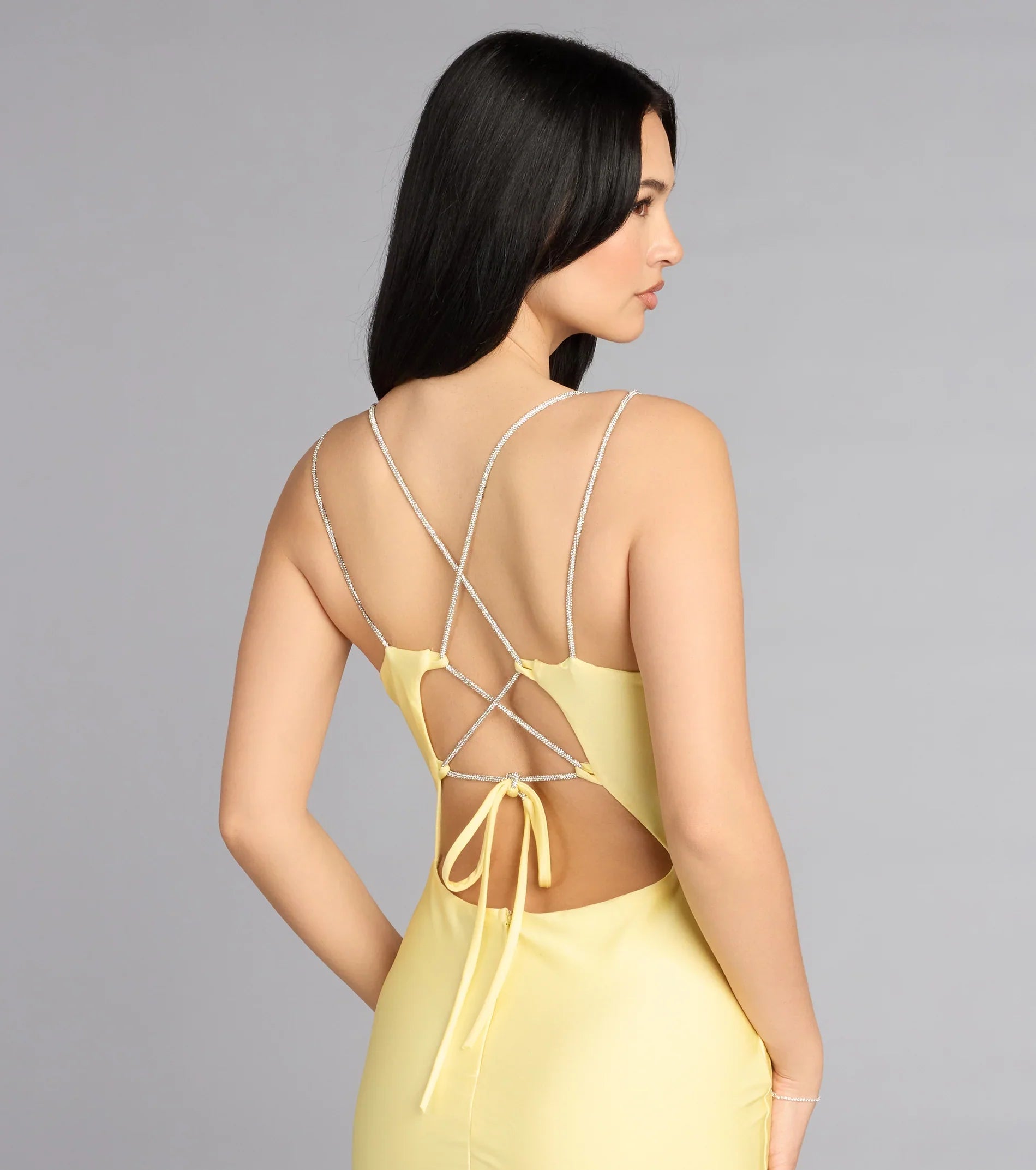 Eve V-Neck Rhinestone Lace-Up Formal Dress