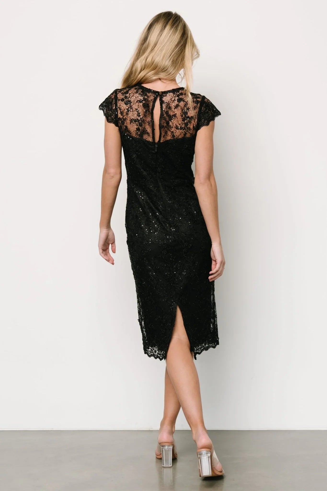 Oriana Embossed Shimmer Midi Dress | Black