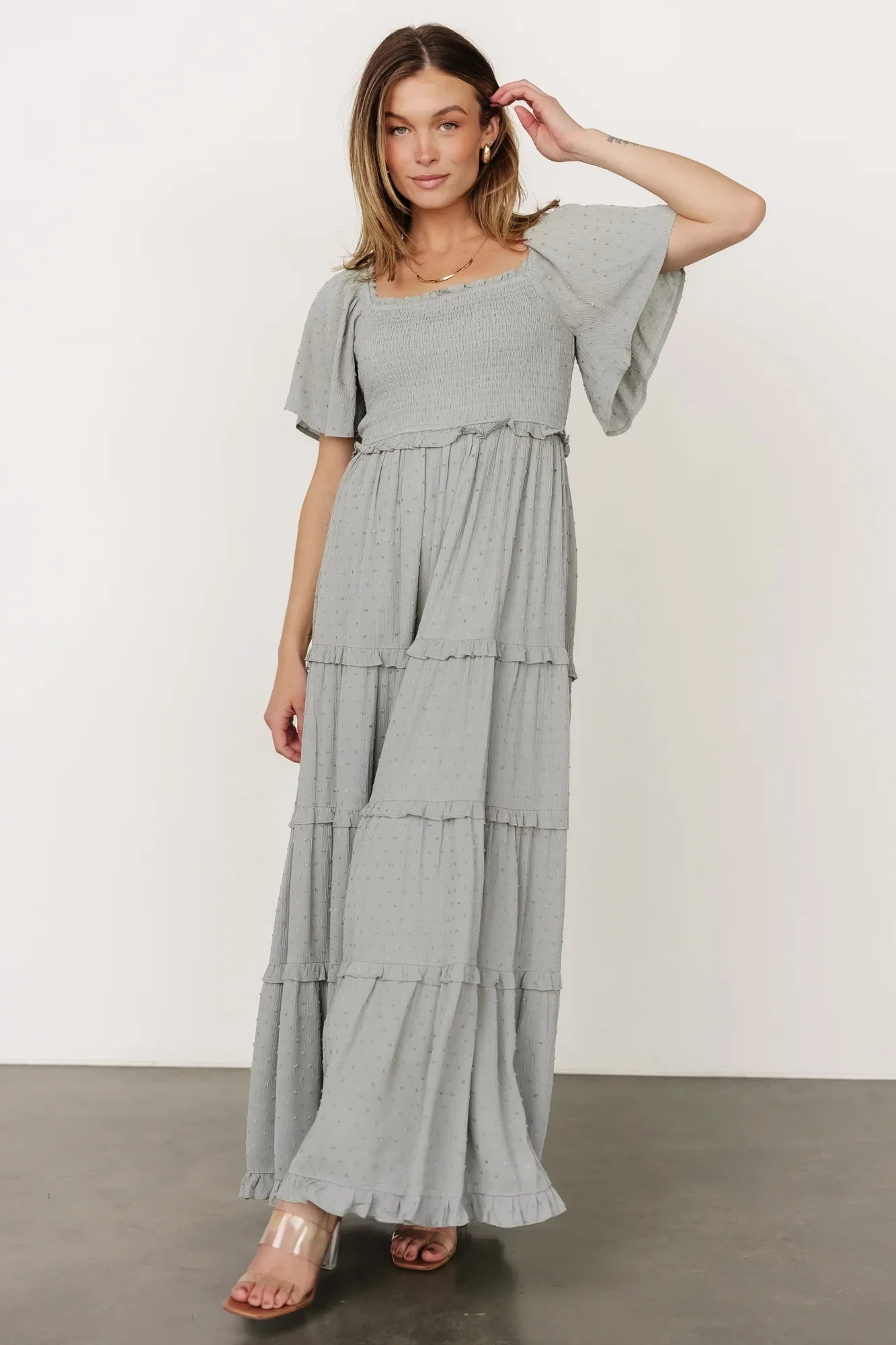 Lenora Smocked Dotted Maxi Dress | Sage