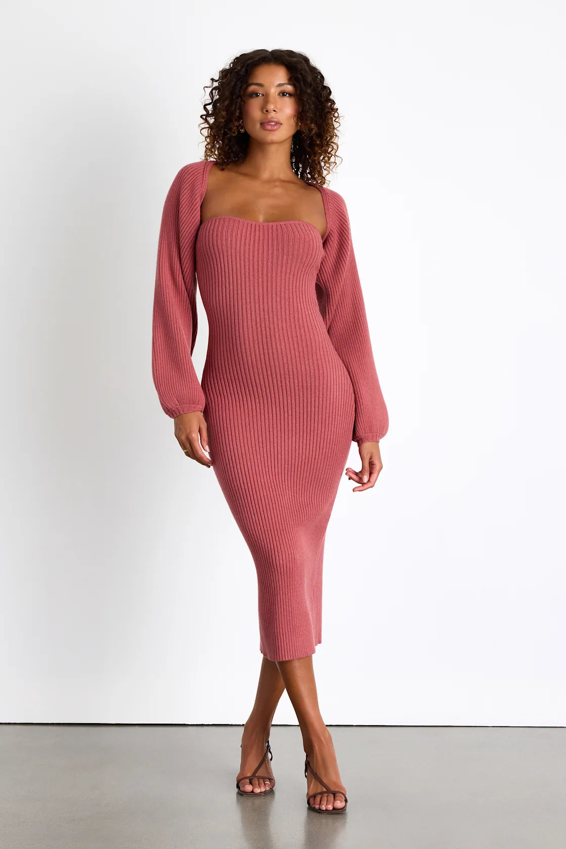 Autumn Aura Olive Green Ribbed Two-Piece Sweater Dress