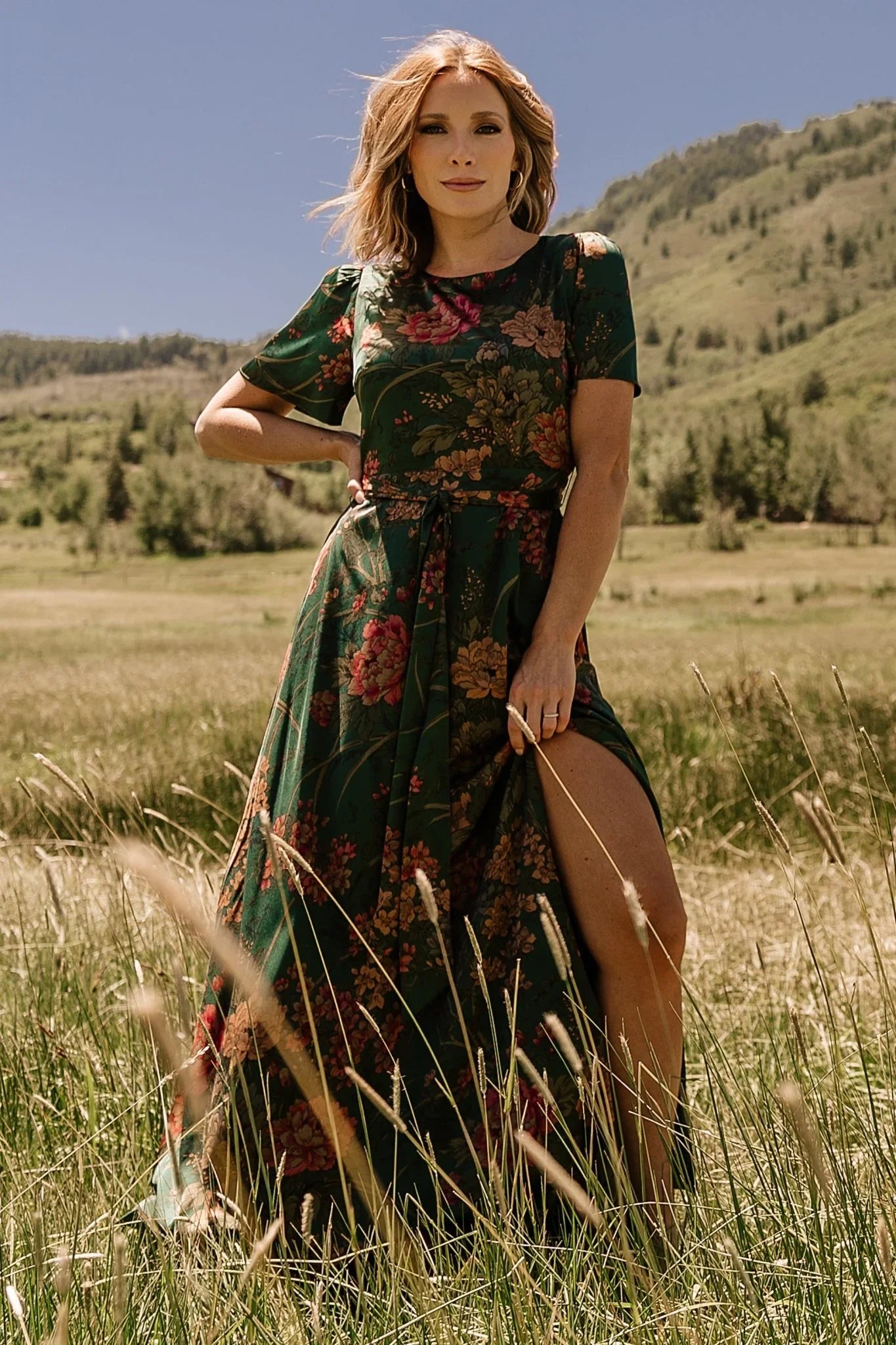 Agnes Satin Maxi Dress | Dark Green Floral