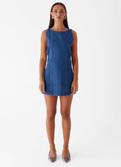 Cherish You Denim Mini Dress - Blue Denim