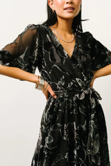 Uma Velvet Maxi Dress | Black + Silver Floral