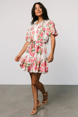 Antonella Short Dress | Off White + Pink Floral