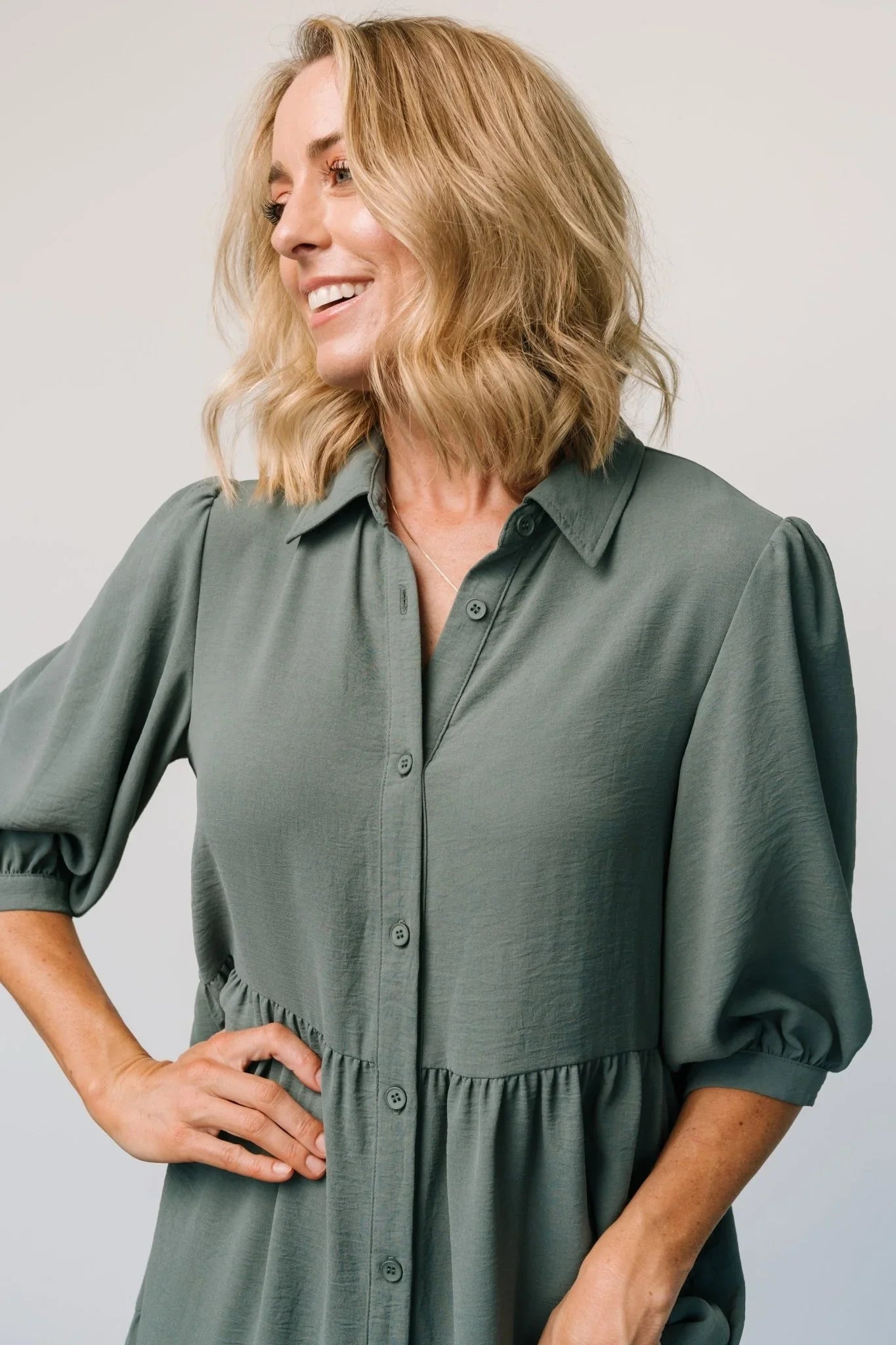 Sandy Button Tiered Dress | Jade