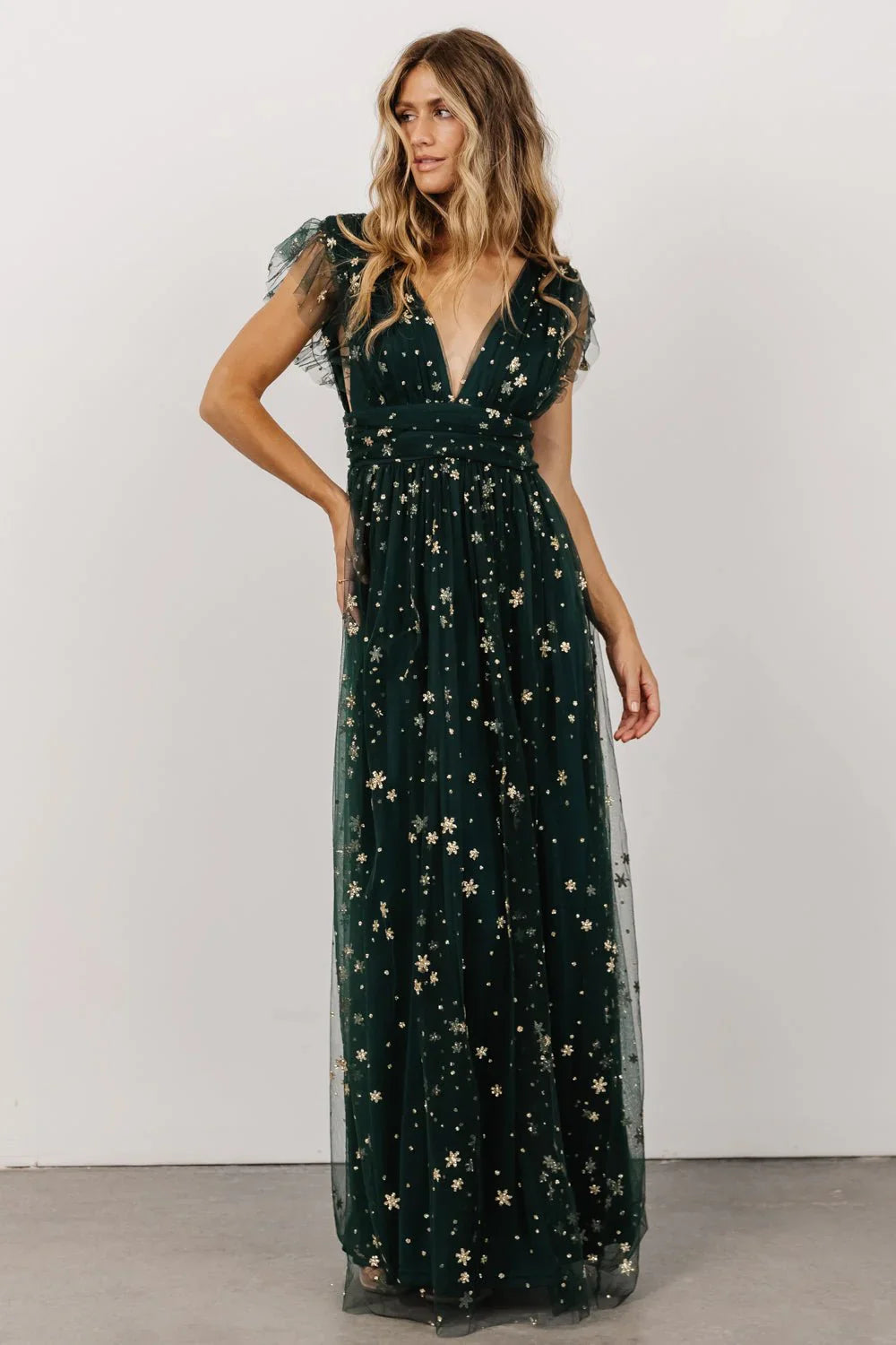 Nova Shimmer Maxi Dress | Green + Gold