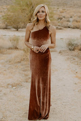 Tatiana Velvet One Shoulder Maxi Dress | Bronze
