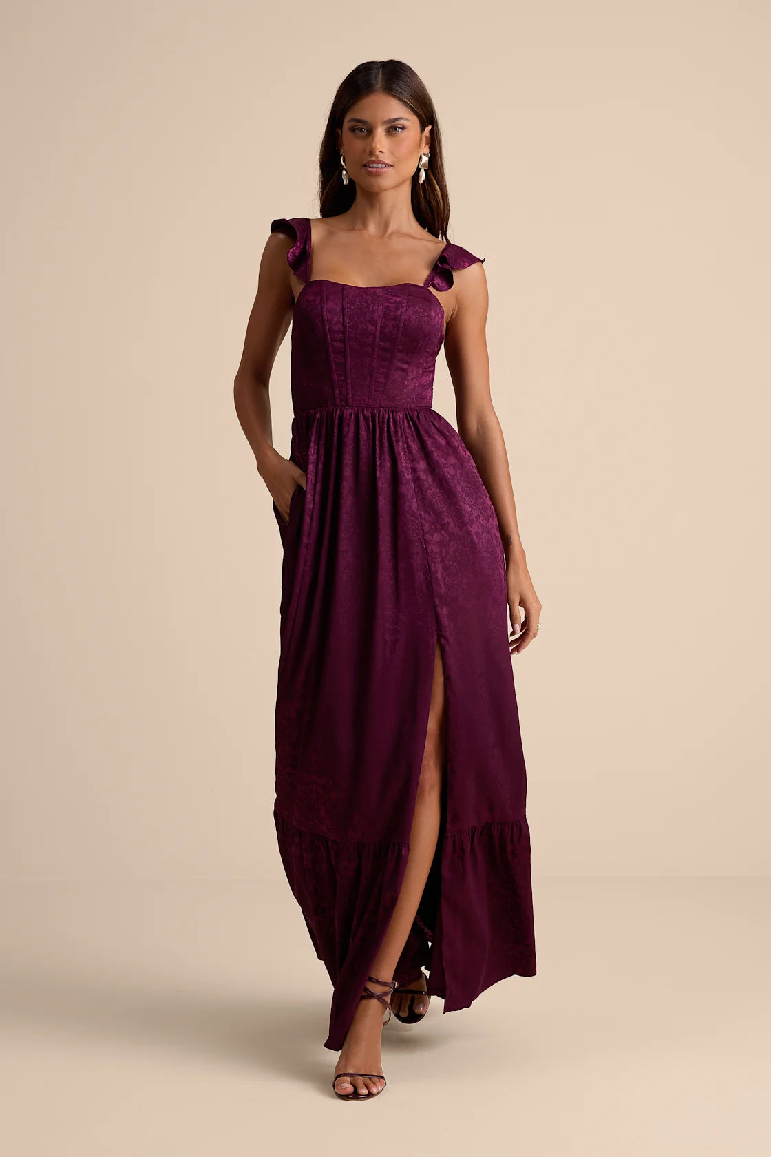 Arlaith Navy Jacquard Lace-Up Corset Maxi Dress