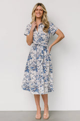 Lidia Midi Dress | White + Blue
