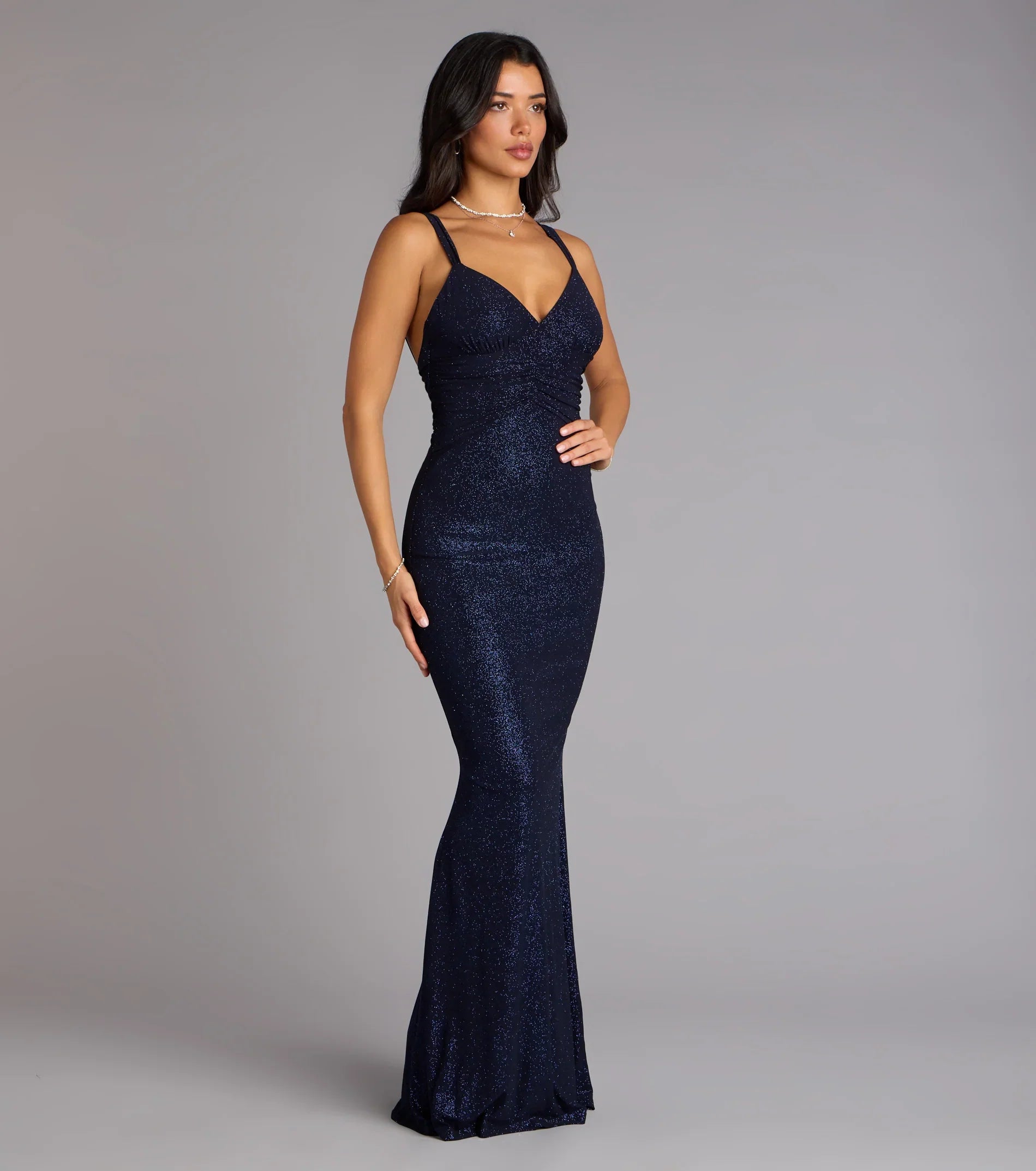 Bailey Glitter Low Back Mermaid Formal Dress