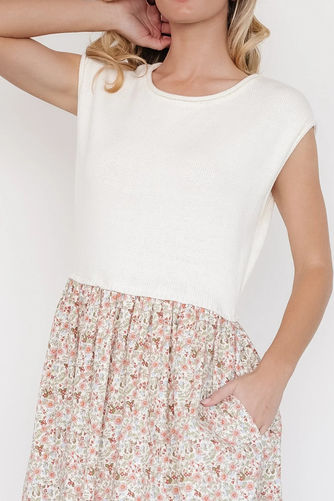 Myra Sweater Dress | Ivory + Coral Floral