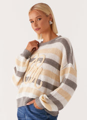 Main Character Oversized Knit Sweater - Stripe