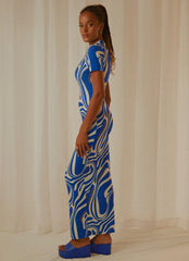Into the City Mesh Maxi Dress - Cobalt Marble